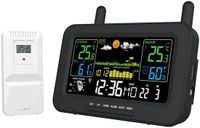 Station météo sans marque - Sans fil avec capteur extérieur, thermomètre intérieur/extérieur, hygromètre DCF77, radio-réveil, phase lunaire, baromètre