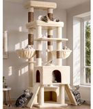 Merkloos Kattenboom XXL - 200 cm - Beige - 2 kattenhuisjes - 2 sisal krabhellingen