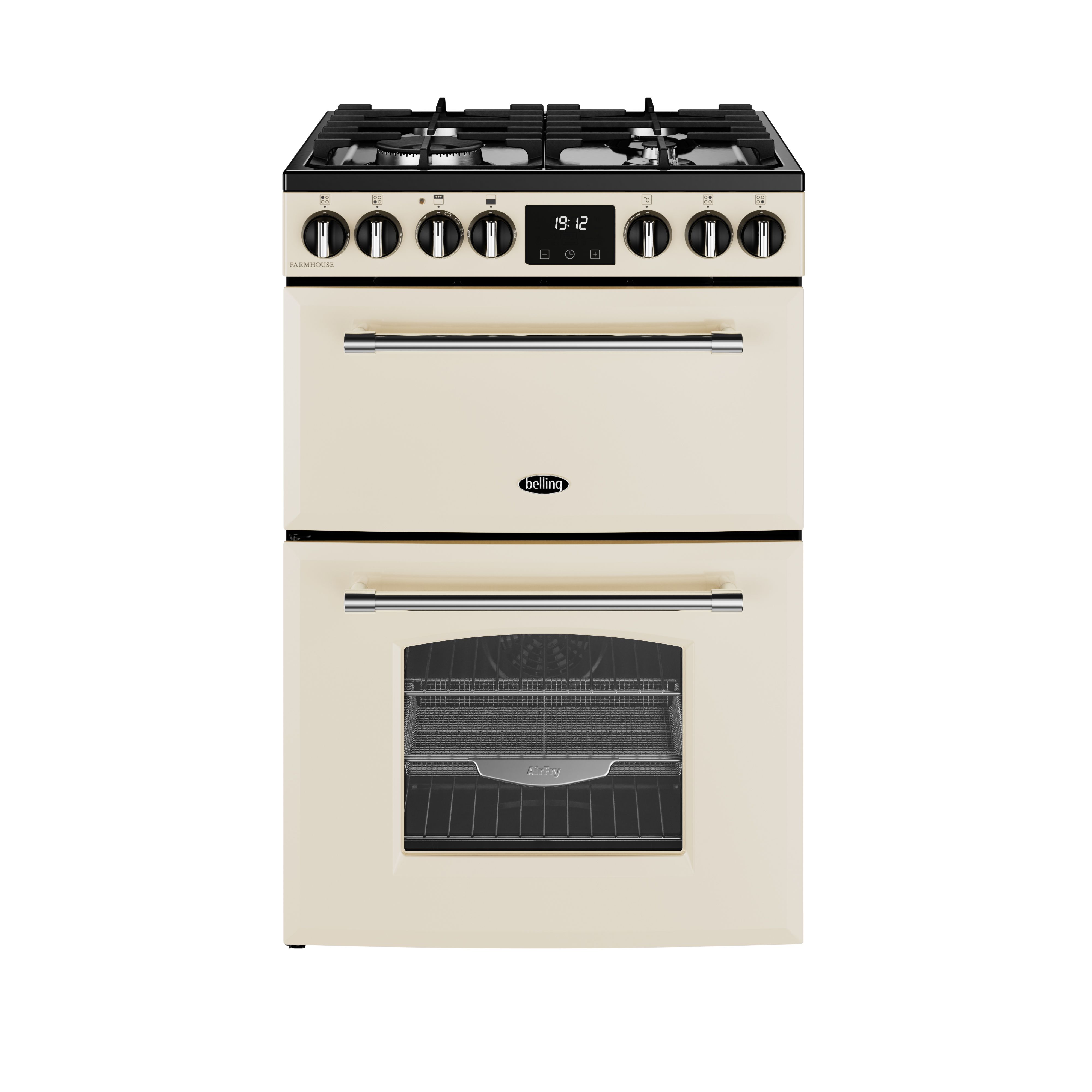 Belling Freestanding Cooker - Cream - Gas Hob - Electric Oven - 4 Burners - Wok Burner - LED Display