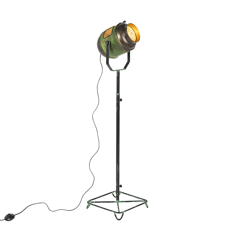 QAZQA Vintage filmspot vloerlamp antiek groen met brons 140 cm - Byron