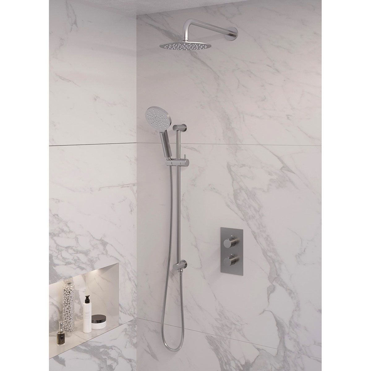 Brauer Regendoucheset 45 Inbouw Muur Brushed Edition 20cm Rond Geborsteld Nikkel PVD 2 Greeps 3-weg met Thermostaatkraan Glijstang en Handdouche