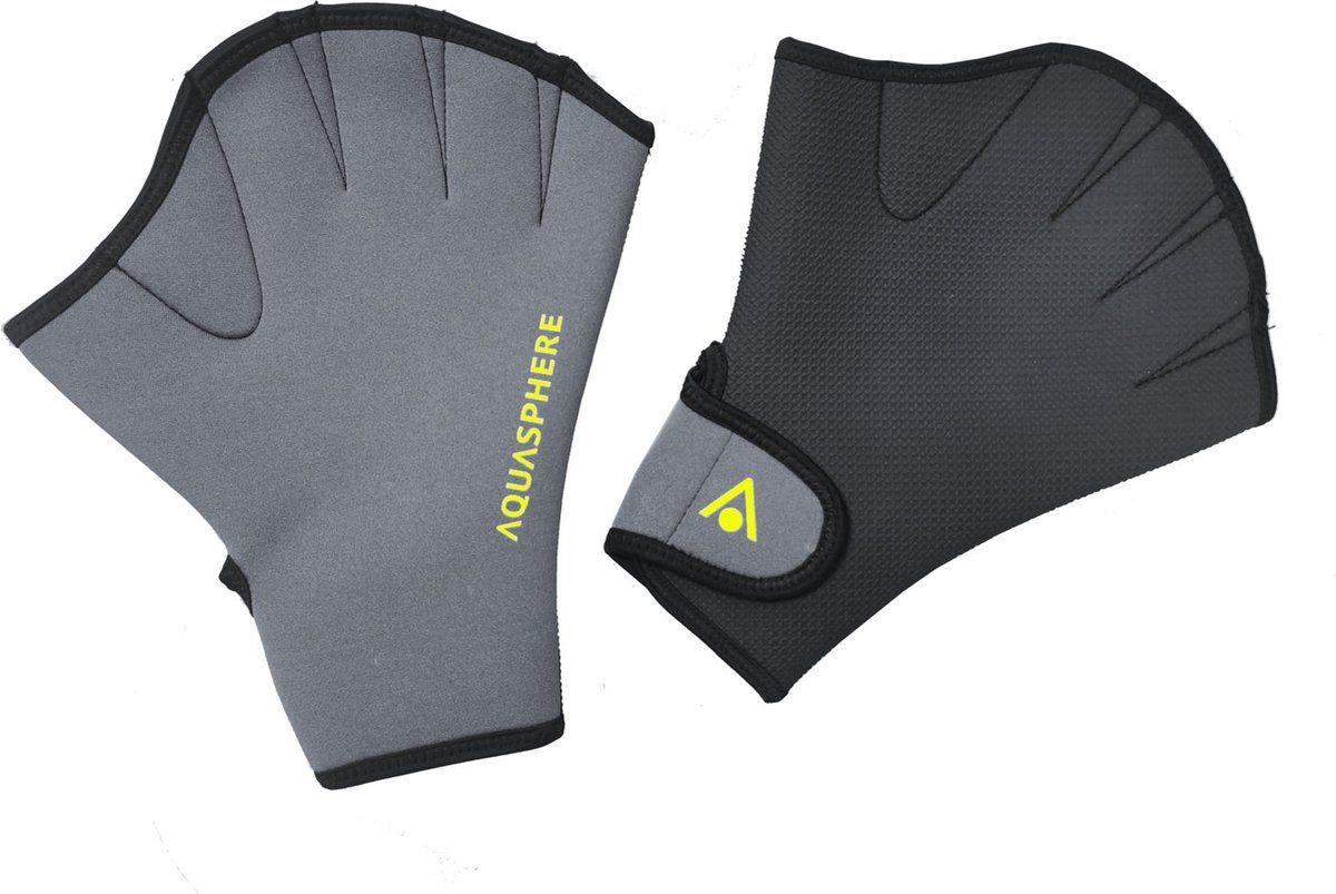 Aquasphere Swim Glove - Aquafitness Zwemhandschoenen - Zwart/Geel - S