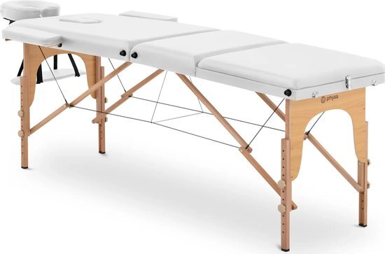 physa massagetafel opklapbaar - extra breed (70 cm) - neigbare voetsteun - beukenhout - wit