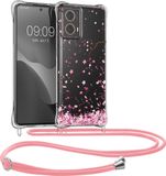 kwmobile telefoonhoesje geschikt voor Motorola Moto G85 5G - Hoesje met telefoonkoord - Back cover voor smartphone - Case in poederroze / donkerbruin / transparant
