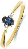Lucardi Dames 14 karaat geelgouden ring met saffier en diamant