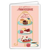 AFIE Kaart Happy Birthday met envelop – meisjes dames – mini-poster formaat 17 x 11,5 cm – display voor taarten gebak fruit theehuis, koffie, retro, vintage, gemaakt in Frankrijk 69-4308