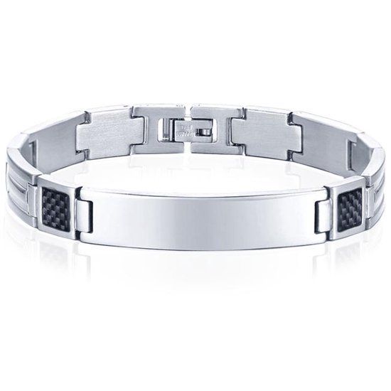 Mendes ID Armband Edelstaal Carbon Fibre Zilverkleurig