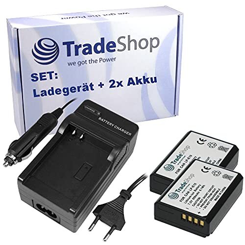 Trade Shop Hoogwaardige 2-in-1 set: 2x accu + USB-accu snellader vervangt Canon LC-E10 voor Canon LP-E10 EOS 1100D 1200D 1300D 2000D 4000D%0a