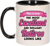 Bellatio Decorations adeau koffie/thee mok - excellent gepensioneerde - zwart - keramiek - 300 ml
