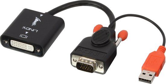 Lindy 38184 video kabel adapter 0,2 meter DVI-D VGA (D-Sub) + USB Zwart, Oranje