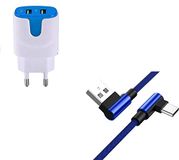 Pak Xiaomi Mi 9T Smartphone type C kabel 90 graden snel opladen + dubbel stopcontact, kleur: blauw