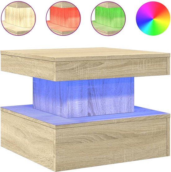 vidaXL Salontafel met LED-verlichting 50x50x40 cm Sonoma eiken