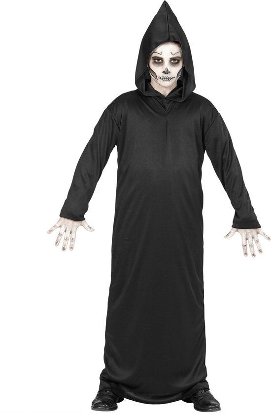 Grim Reaper Outfit Kind Cain - Maat 128 - Halloween Verkleedkleding - Zwart - Jongens
