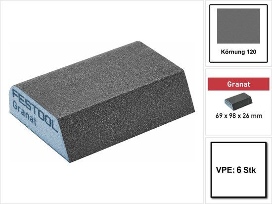 Festool GRANAT 69x98x26 K120 Schuurblok - 6 stuks