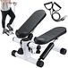 BAKAJI Stepper training fitness cardio benen buik heup met LCD-display calorieën tijd en elastische halters training armen schouders roestvrij stalen frame anti-slip pedalen (wit)