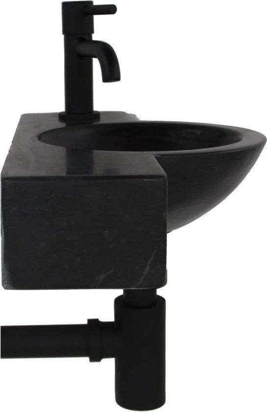 L'Aqua Fonteinset Fynn - Hardsteen - Mat Zwart - 40x23x8cm - Met Kraan & Sifon