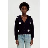Cache Cache Gebloemde Gebreid Vest Marineblauw