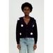 Cache Cache Gebloemde Gebreid Vest Marineblauw