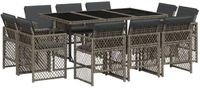 vidaXL 11-delige Tuinset met kussens poly rattan grijs