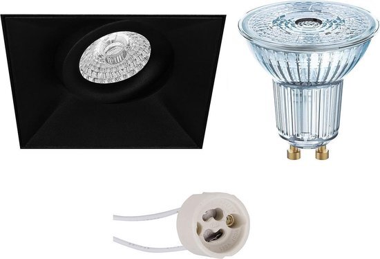 Osram - LED Spot Set - Parathom PAR16 930 36D - Pragmi Nivas Pro - GU10 Fitting - Dimbaar - Inbouw Vierkant - Mat Zwart - 5.5W - Warm Wit 3000K - Trimless - Kantelbaar - 150mm