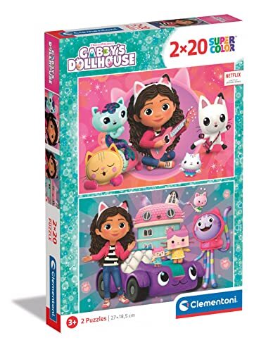 Clementoni 24802 Supercolor Gaby'S Dollhouse-2 puzzel met 20 delen vanaf 3 jaar, kleurrijke kinderpuzzel met bijzondere helderheid en kleurintensiteit, behendigheidsspel voor kinderen