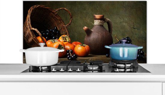 KitchenYeah Spatscherm Keuken - 100x50 cm - Rustiek - Fruit - Aluminium