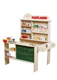 roba Speelgoedwinkel voor kinderen – met 4 laden, klok, bord, voorbank en zijtafel – met accessoires – holistisch spel – natuurlijk hout