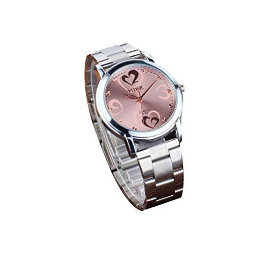 VILLCASE Polshorloge-1Pc Stalen Band Paar Horloge Mode Delicate Quartz Horloge Waterdicht Minnaar Horloge voor Volwassenen Studenten (Roze Meisje Stijl)