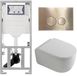Geberit QeramiQ Dely Swirl Toiletset - 36.3x51.7cm - diepspoel - rimless - Geberit UP320 inbouwreservoir - met Burda frame - 35mm zitting - geborsteld messing bedieningsplaat - ronde knoppen - mat wit