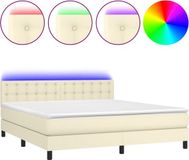 vidaXL Boxspring met matras en LED kunstleer crèmekleurig 160x200 cm