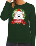 Bellatio Decorations Foute kersttrui / sweater ijsbeer - groen - Merry Christmas voor dames M