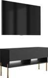 3E 3xE living.com 3xE living TV-meubel 100 cm, matzwart, met rechte gouden poten, witte LED-verlichting