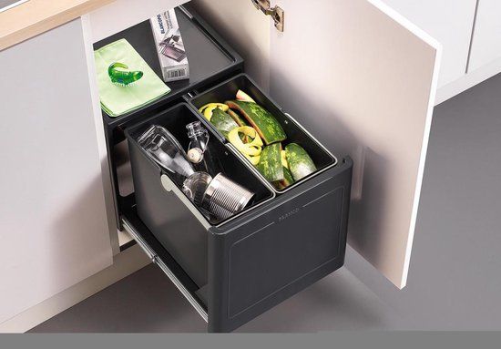 Blanco Inbouw Prullenbak - 26 l - Grijs - 2 Vakken - 517468