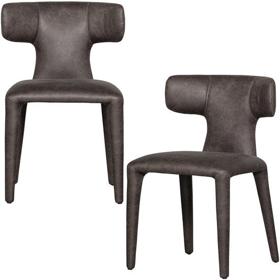 WOOOD Permit Eetkamerstoelen - Leerlook - Zwart/Grijs - Set van 2