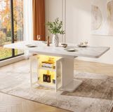 OKWISH Eettafel - Uitschuifbaar 150-200 cm - Wit Marmerlook - 6-8 Personen