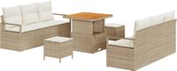 vidaXL Tuinbank Set 9-delig Beige Polyrotan