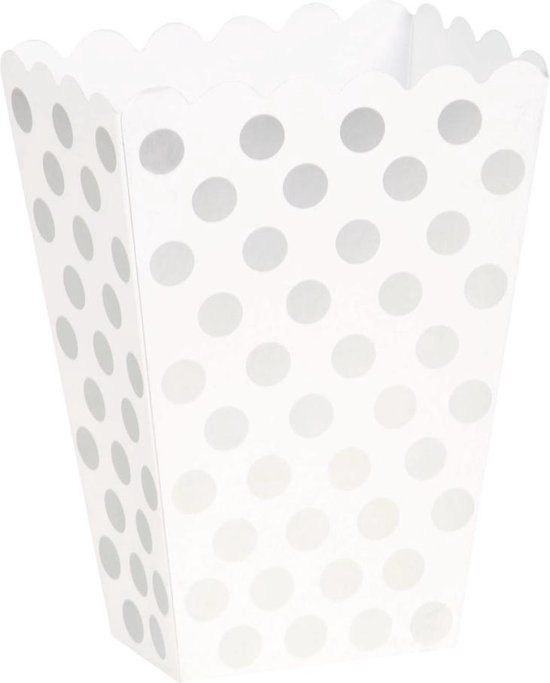 Popcorn Bakjes Stippen Zilver 8st | Verjaardag