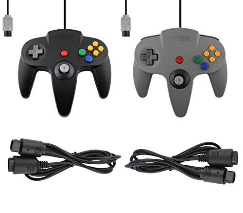 FAIRY TAIL & GLITZER FEE 2 x controller geschikt voor Nintendo 64 N64 grijs zwart met verlengingen gamepad joypad