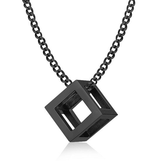 LGT JWLS LGT Jewels Heren Ketting Edelstaal Kubus Zwart