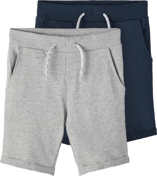 NAME IT NKMVERMO 2P LONG SWE SHORTS UNB F NOOS - Jongens - Maat 164 - Grijs Melange/Donkerblauw - Set van 2