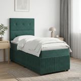 vidaXL LED Boxspringbed met Matras Donkergroen 90 x 200 cm Fluweel