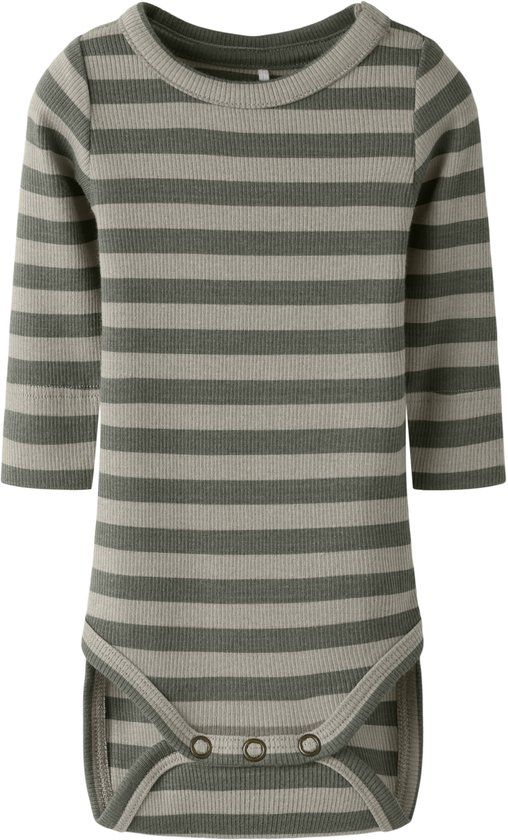 NAME IT Baby gestreepte romper - olijfgroen - Maat 68