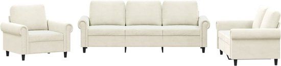 vidaXL 3-delige Loungeset met kussens fluweel crèmekleurig