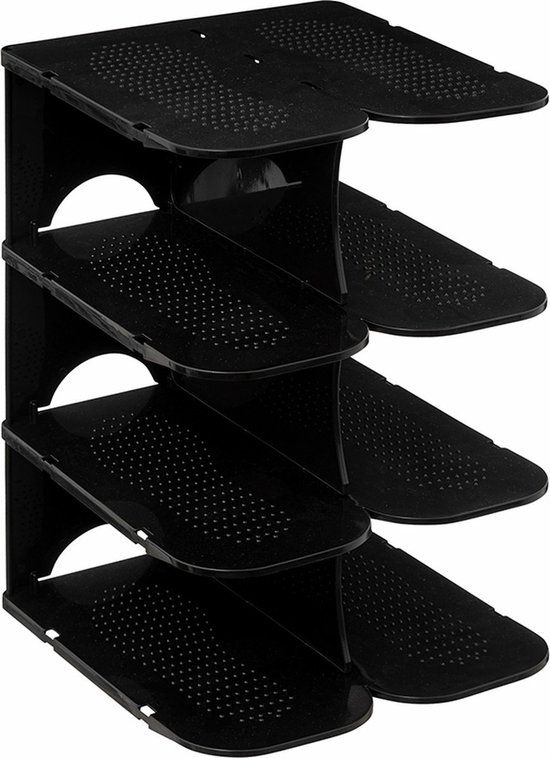 5Five Schoenenrek verticaal - stapelbaar - zwart - kunststof - 27 x 25 x 38 cm - voor 4x paar schoenen - ruimtebesparend/opbergruimte