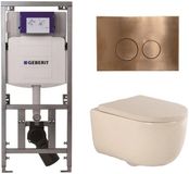Geberit QeramiQ Dely Swirl Toiletset - 36.3x51.7cm - Geberit UP720 inbouwreservoir - 35mm zitting - bedieningsplaat koper - ronde knoppen - mat beige