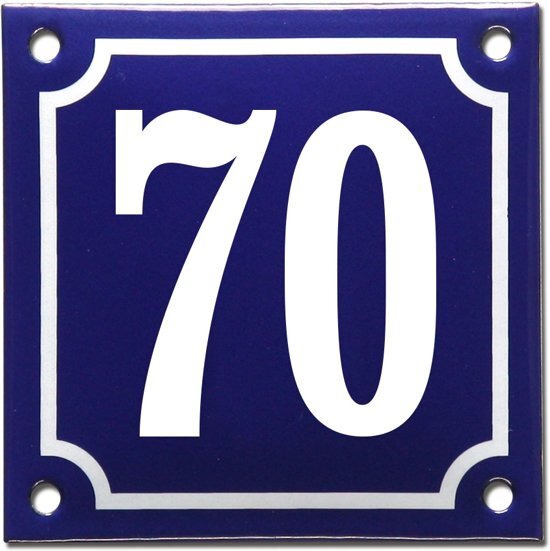EmailleDesignÂ® Emaille huisnummer blauw/wit nr. 70