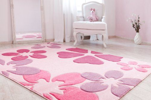 Luxor Living Kindertapijt meisjes kinderkamer bloemen design volledig omzoomd duurzaam onderhoudsvriendelijk - lichtroze 120 x 170 cm