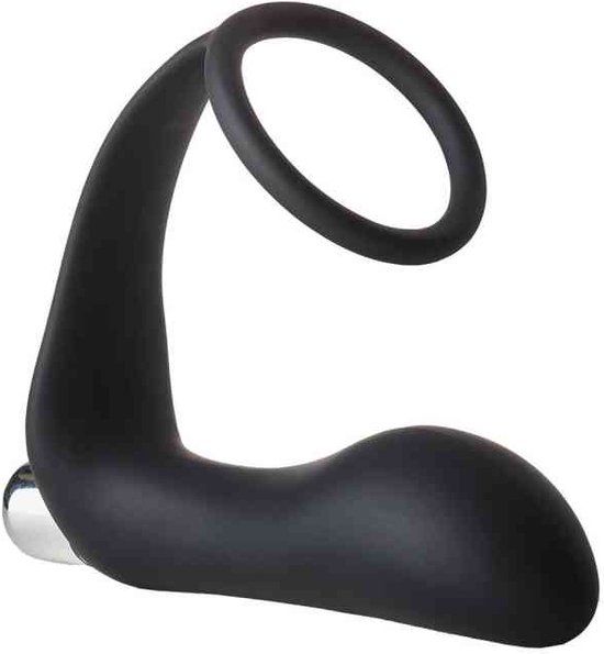 Vibrating Anal Plug with Cockring - Black