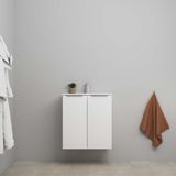 On Line Onderkast - 60 cm - Bouwpakket - 2 Deuren met Greep - Porseleinen Wastafel - 1 Kraangat - Mat Wit