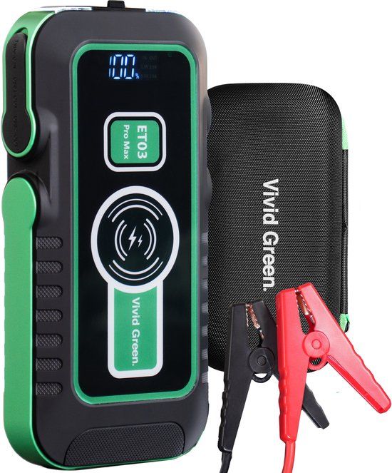 Vivid Green Jumpstarter 12V voor Auto - 20.000 mAh - 4-in-1 Starthulp Met Powerbank, LED Zaklamp en SOS Noodlicht - In Opbergkoffer - Vivid Green